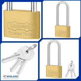 Wadfow Heavy Duty Long Shackle Brass Padlock Padlock 30mm-50mm W/ 3 Pcs Iron Keys WAD-HT